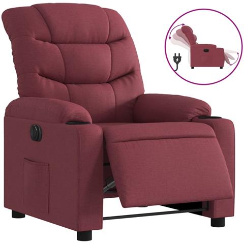 Poltrona Elettrica Reclinabile Rosso Vino In Tessuto - Foto 2