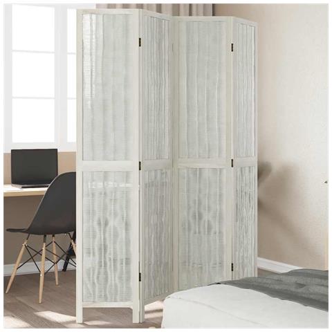 Divisorio Ambienti 4pannelli Bianco Legno Massello Di Paulownia - Foto 1