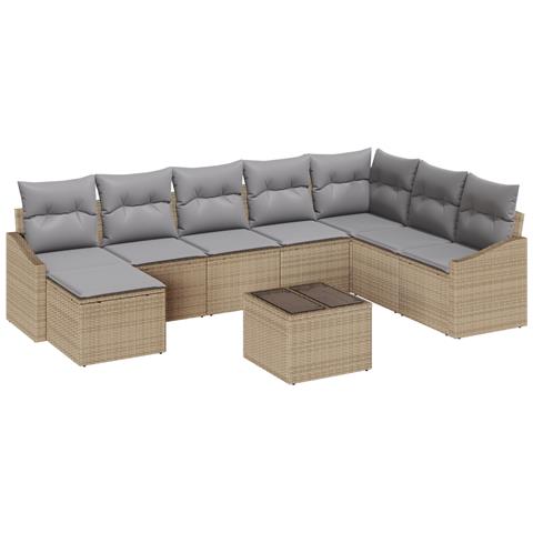 Set da Pranzo da Giardino da 9 Pezzi con Cuscini Neri in Polyrattan - Foto 1