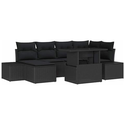 Set Divano Giardino 7 Pezzi con Cuscini Nero Polyrattan - Foto 1