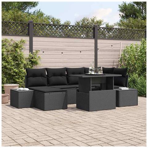 Set Divano Giardino 7 Pezzi con Cuscini Nero Polyrattan - Foto 2