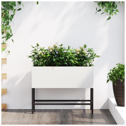 Cassone da Giardino Rialzato 60x26x45 cm Acciaio Bianco - Foto 2