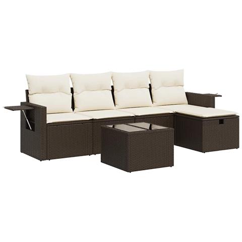 Set Divano da Giardino 6 pz con Cuscini Marrone in Polyrattan - Foto 1