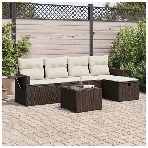 Set Divano da Giardino 6 pz con Cuscini Marrone in Polyrattan - Foto 2