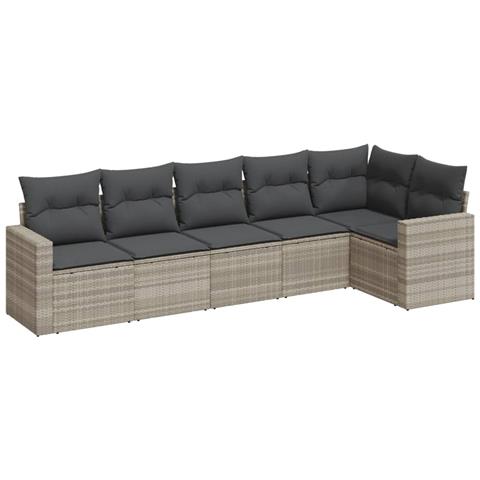 Set Divano da Giardino 6pz con Cuscini Grigio Chiaro Polyrattan - Foto 1