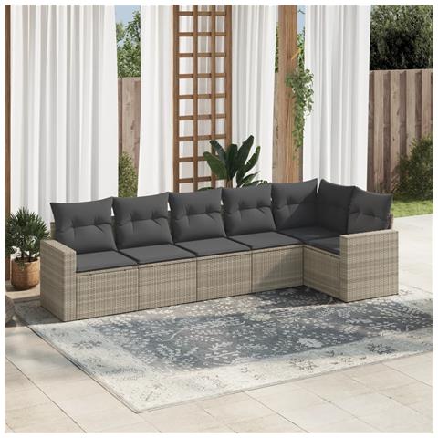 Set Divano da Giardino 6pz con Cuscini Grigio Chiaro Polyrattan - Foto 2