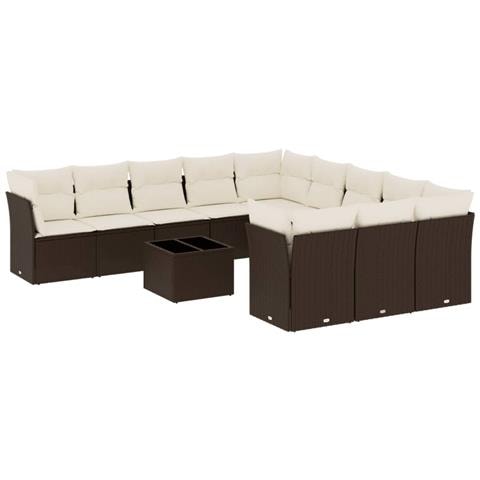 Set Divani da Giardino 12 pz con Cuscini Marrone in Polyrattan - Foto 1