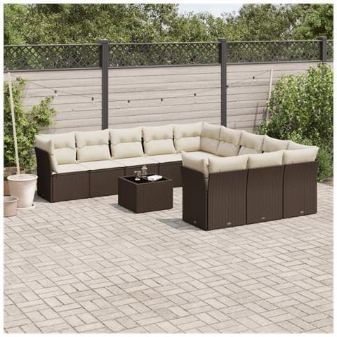 Set Divani da Giardino 12 pz con Cuscini Marrone in Polyrattan - Foto 2