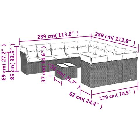 Set Divani da Giardino 12 pz con Cuscini Marrone in Polyrattan - Foto 3