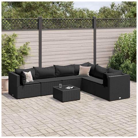 Set Salotto da Giardino con Cuscini 7pz Nero Polyrattan - Foto 2
