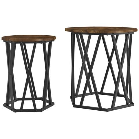 Set di 2 Tavolini in Legno Ingegnerizzato di Rovere Affumicato - Foto 1