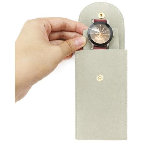 Custodia Portatile In Peluche Per Orologi - Morbida Borsa Per Orologi Meccanici Con Chiusura A Scatto Beige - Foto 2
