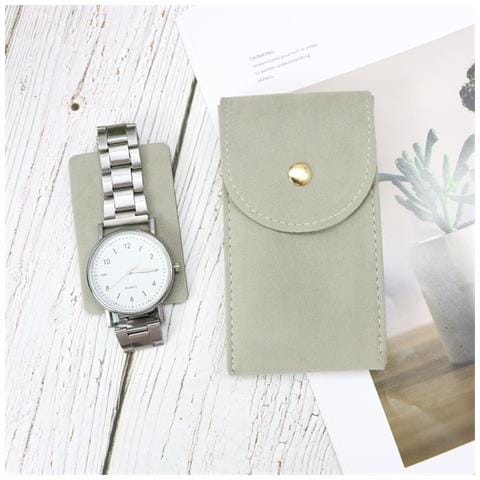 Custodia Portatile In Peluche Per Orologi - Morbida Borsa Per Orologi Meccanici Con Chiusura A Scatto Beige - Foto 7