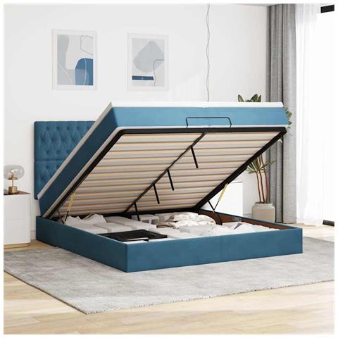 Pouf Letto con Materassi e LED Blu Scuro 200x200cm Velluto - Foto 2