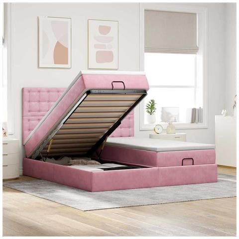 Struttura Letto Pouf con Materassi Rosa 160x200 cm Velluto - Foto 2