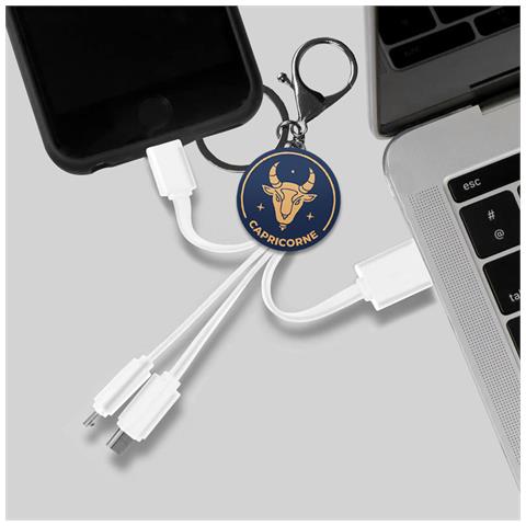Cavo Usb 3 In 1 Micro-usb / Usb-c / Lightning Design Portachiavi Capricorno, Bianco - Foto 5