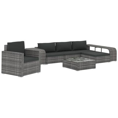 Set Divani da Giardino 8 pz con Cuscini in Polyrattan Grigio - Foto 1