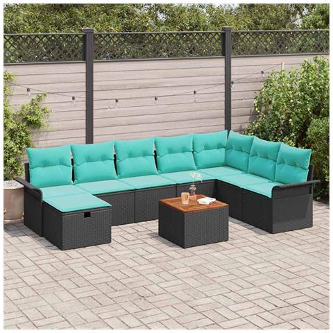 Set Divano da Giardino con cuscino 9 pcs Nero Poly Rattan - Foto 2