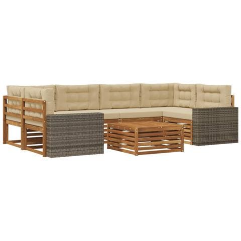 Set di divani da esterno 7 pcs Naturale e Beige Poliestere - Foto 1