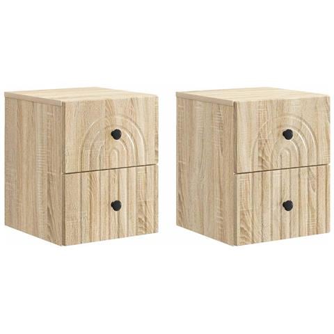 Mobiletto da notte a muro 2 pcs Rovere Sonoma 33 x 34,5 x 40 cm - Foto 1