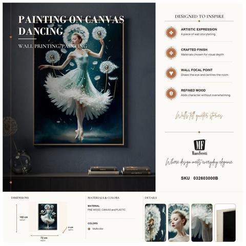 Dipinto Su Tela Dancing B Ballerina Con Tarassachi, 72x102 Cm - Foto 8