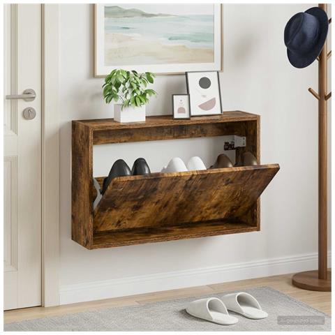 Mobiletto per Scarpe da Muro ZWOLLE 71 x 17 x 43 cm Rovere Fumo - Foto 2