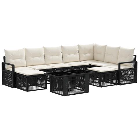Set Divano da Giardino 10 pz Nero e Bianco Crema polyrattan - Foto 1