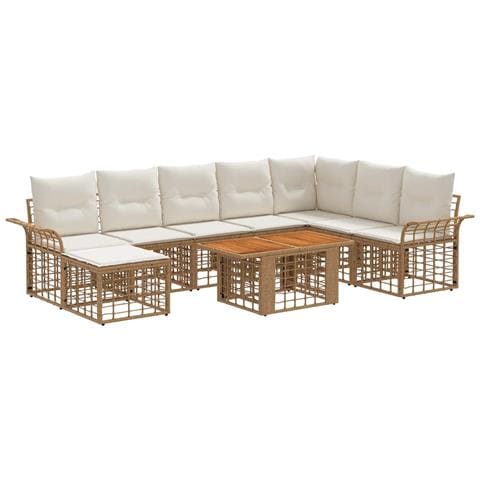Set Divano da Giardino 9 pz Naturale e Bianco Crema polyrattan - Foto 1