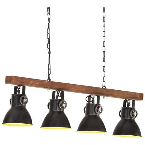 Lampada A Sospensione Industriale Nera E27 Legno Di Mango - Foto 1