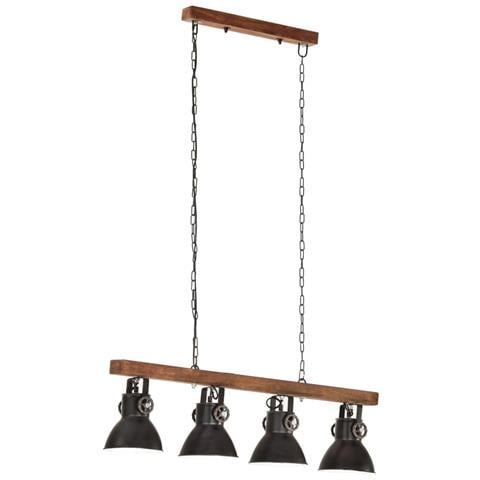 Lampada A Sospensione Industriale Nera E27 Legno Di Mango - Foto 7