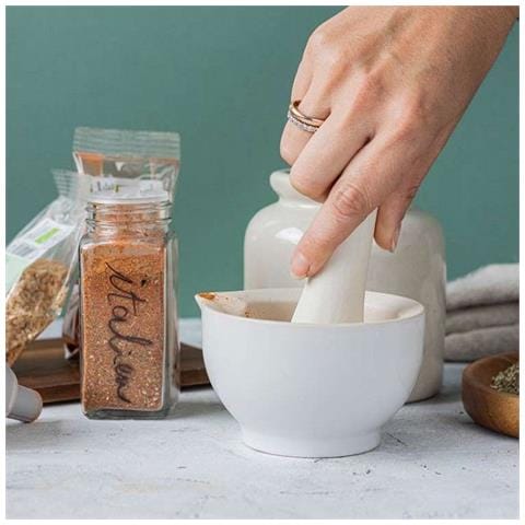 Mortaio E Pestello In Gres Bianco + Noce Moscata Intera Biologica - 25 G - Foto 1