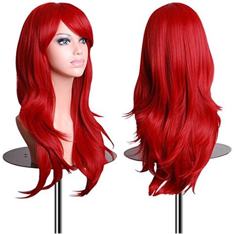 Wigs Parrucca Cosplay Riccia Ondulata Da 28 Pollici Con Cuffia E Pettine (rosso) - Foto 1