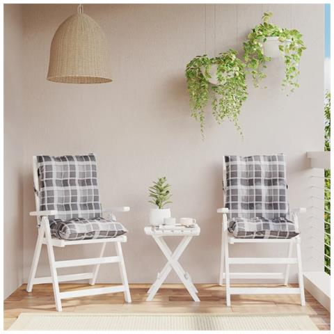 Cuscini Sedia Schienale Basso 2 Pz Quadri Grigio Tessuto Oxford - Foto 1