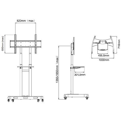 Carrello EDU 800×600 con Mensola per TV o Monitor fino a 86" Colore Nero - Foto 2