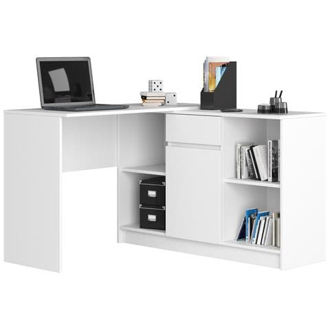 Scrivania ad angolo B17, 1 anta 1 cassetto, 120x126x79 cm, Colore Bianco - Foto 1