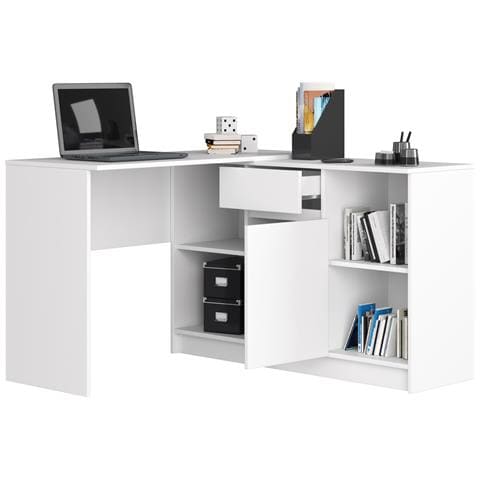 Scrivania ad angolo B17, 1 anta 1 cassetto, 120x126x79 cm, Colore Bianco - Foto 2
