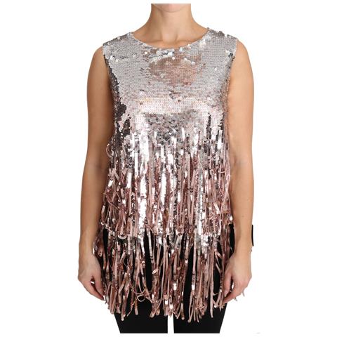 Canotta Con Frange E Paillettes Rosa Dorato - It48-xxl - Foto 1