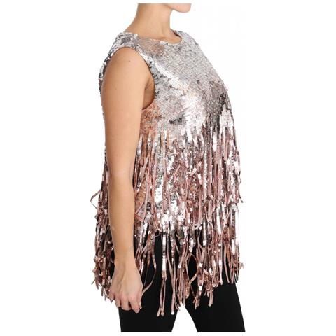 Canotta Con Frange E Paillettes Rosa Dorato - It48-xxl - Foto 5