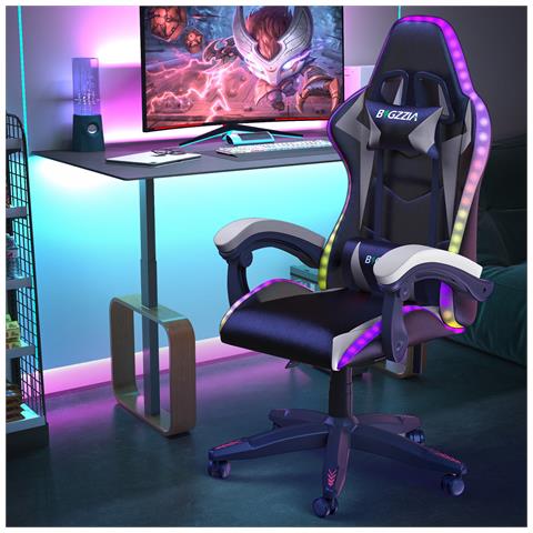 Sedia Gaming Led - Sedia Da Gamer Ergonomica - Schienale Regolabile 90-135° - Con Cuscino Lombare & Poggiatesta - Portata 130 Kg - Sedia Gaming Bianco - Foto 1
