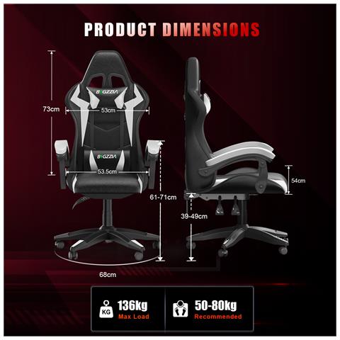 Sedia Gaming Led - Sedia Da Gamer Ergonomica - Schienale Regolabile 90-135° - Con Cuscino Lombare & Poggiatesta - Portata 130 Kg - Sedia Gaming Bianco - Foto 2