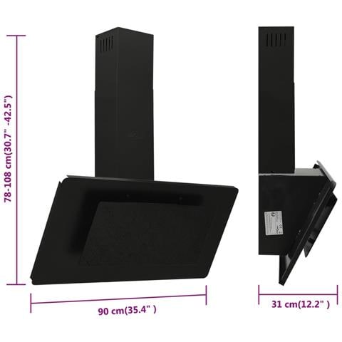 Cappa a Parete 90 cm in Acciaio Inox e Vetro Temperato Nero - Foto 2