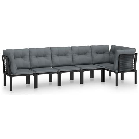 Set Salotto da Giardino 6 pz in Polyrattan Nero e Grigio - Foto 1