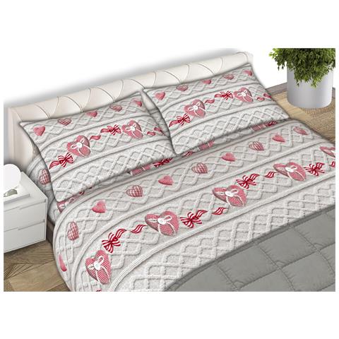 Completo Lenzuola Letto 100% Cotone Made Italy Disegno Cuori Cn Piazza E Mezza Cuori - Foto 1