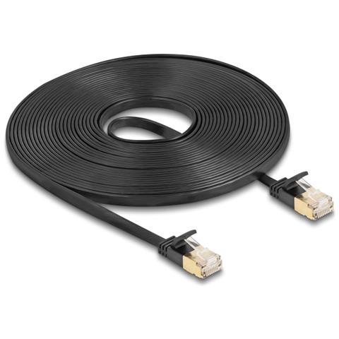 Cavo di rete RJ45 Cat. 6A maschio-maschio con chiusura robusta e cavo piatto grezzo Cat. 7 U /FTP da 7,5 m nero - Foto 1