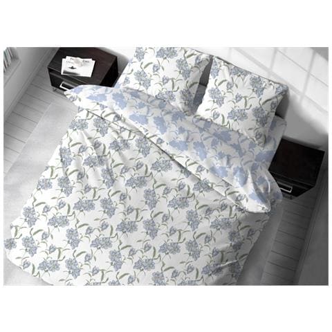 Sacco Copripiumino In 100% Cotone Made Italy Disegno Magnolia Matrimoniale Azzurro - Foto 1
