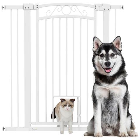 Cancellino per Cani Regolabile con Estensioni e Porta per Gatti, 76-104x106cm, Bianco - Foto 1