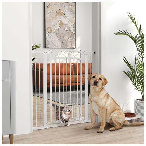 Cancellino per Cani Regolabile con Estensioni e Porta per Gatti, 76-104x106cm, Bianco - Foto 2