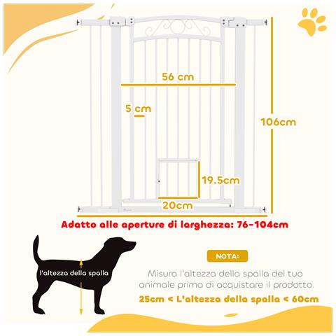 Cancellino per Cani Regolabile con Estensioni e Porta per Gatti, 76-104x106cm, Bianco - Foto 6