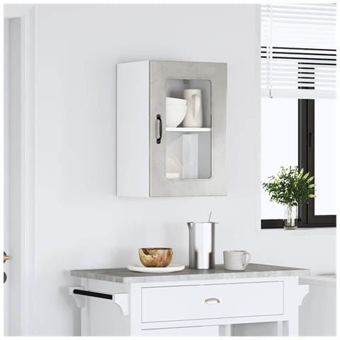 Pensile Da Cucina Con Porta In Vetro Kalmar Grigio Cemento - Foto 3