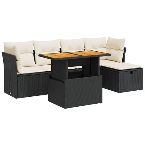 Set Divano Da Giardino 6 Pz Con Cuscini Nero Polyrattan Acacia - Foto 2